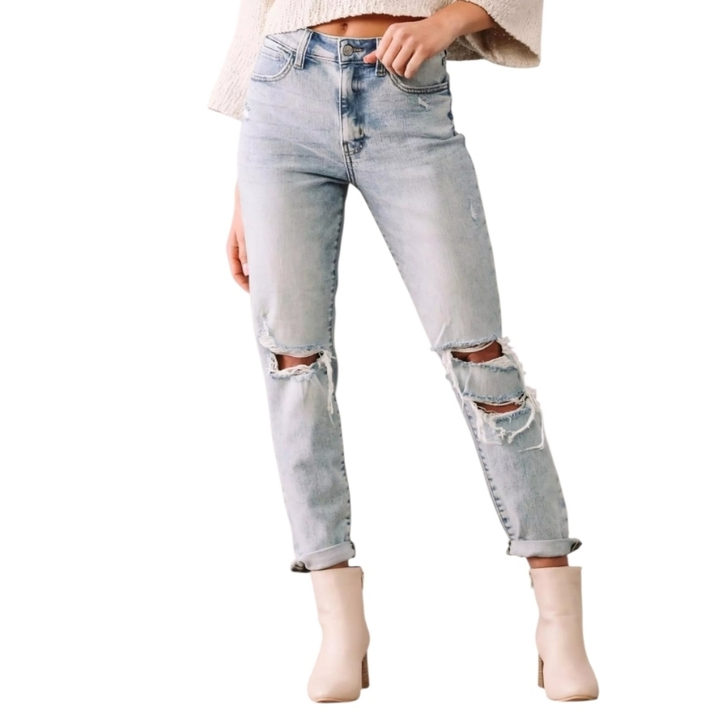 Willow & Root Mom Fit High-Rise Ripped Denim Jeans
